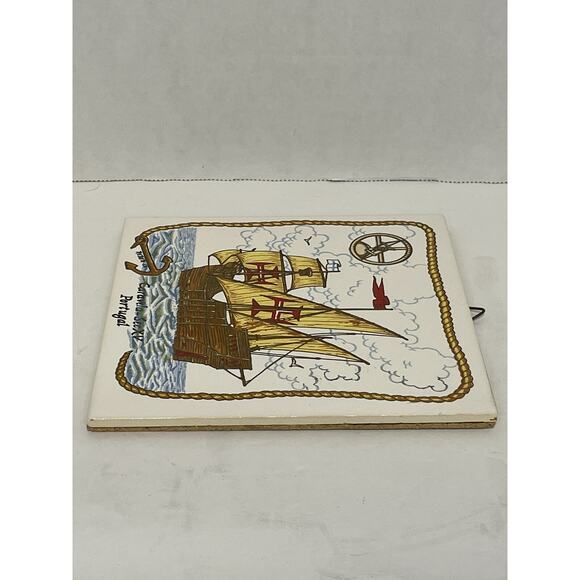 Portugal Caravela Ship Ceramic Wall Tile Trivet Cork Back Nautical Decor - Picture 4 of 5